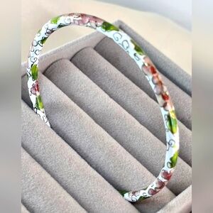 Vintage White Cloisonné Enamel Floral Bracelet Size 8